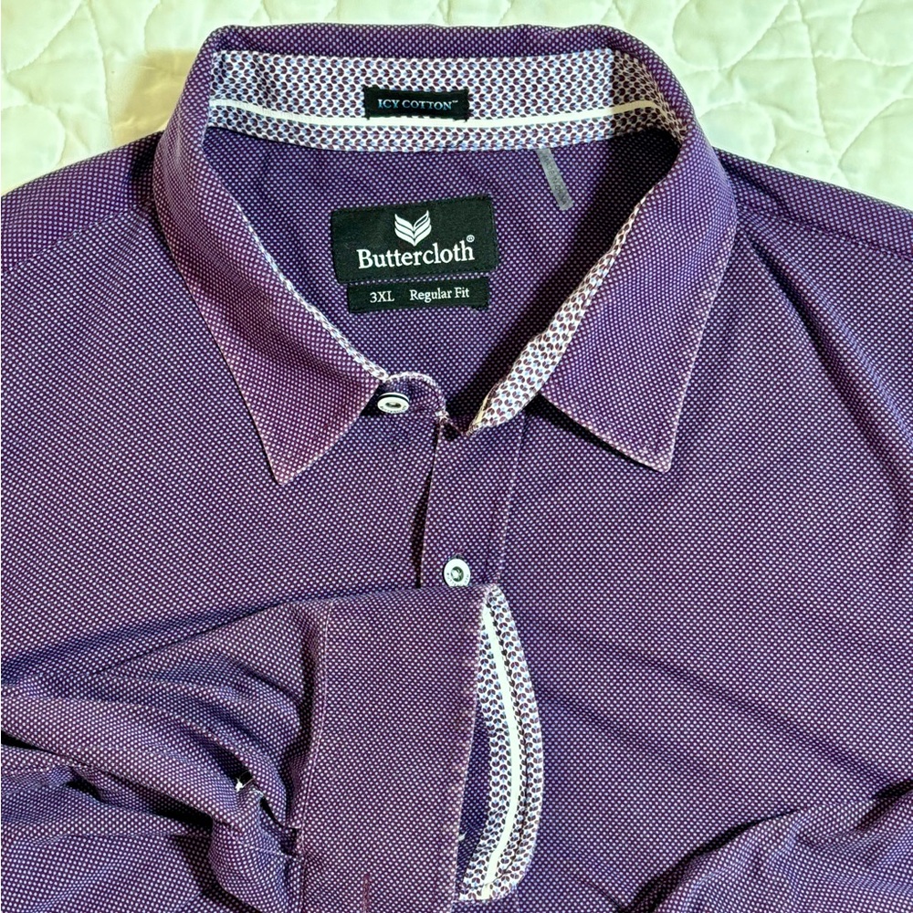 Buttercloth Men's Long Sleeve 3XL Button Up Purple